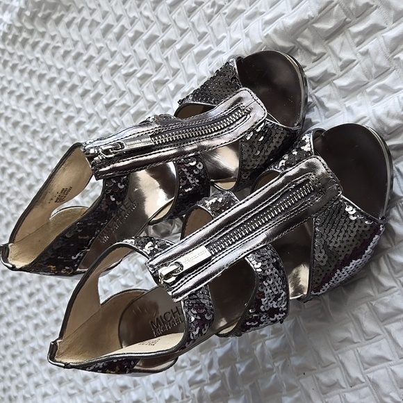 Michael Michael Kors Sequin Strappy Heels Gunmetal Party Glam Summer Shoes - Picture 11 of 11